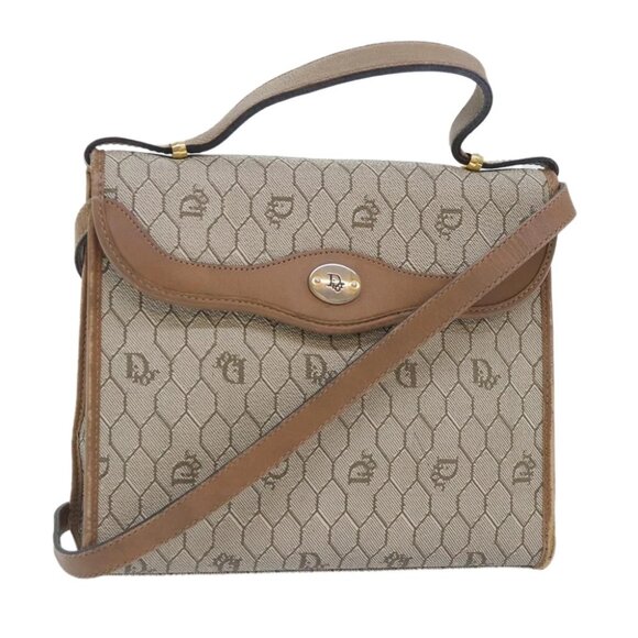 Christian Dior Honeycomb Canvas Bag PVC Leather 2way Beige Gold Auth yk15164 - Picture 1 of 14